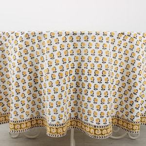 Tendance nouveau Vintage jaune nappes rondes pour les événements indien Floral main bloc imprimé coton tissu Table couverture fête mariage - Product Image 2