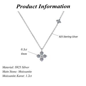 Collier chaîne à maillons en argent sterling 925 avec moissanite, pour femme, simple, trèfle à quatre feuilles porte-bonheur, tendance, haut de gamme, léger - Product Image 6