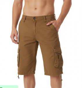Pantalones Cortos Cargo Multibolsillos Marrones para Hombre, Elegantes |   Mezcla de algodón cómoda para uso diario - Product Image 2