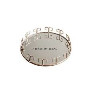 Latest Pattern Arrival Best Quality Metal And <b>Mirror</b> Made Unique Fancy Designer Round Shape Food Items Serving Luxury <b>Tray</b> - Product Image 5