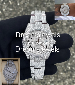 Reloj de Lujo Personalizado, Completamente Cubierto de Diamantes VVS, de Acero Inoxidable, Redondo, de 5 mm de Grosor, Analógico, de Cuarzo, Estilo Antiguo, Hip Hop - Product Image 5