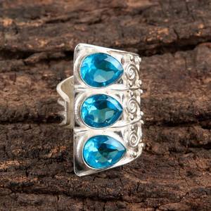 Handmade for Blue Topaz Ring 925 Sterling Silver Luxury Rhodium Plated February Birthstone Jewelry Elegant <b>Gift</b> for Women - Product Image 3