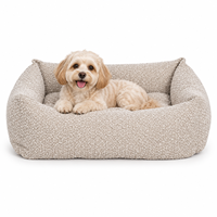 Yangyangpet Boucle Beige Rechteckiges Hundebett mit Gestepptem Kissen