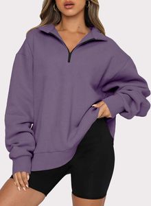 2025 hiver polaire demi-zip sweats femmes sport sweat à vendre 100% coton demi-fermeture éclair sweat - Product Image 4