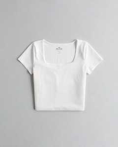 Women Square Neck Rib Crop <b>T</b>-<b>shirt</b> Short Sleeve Crop Top - Product Image 5