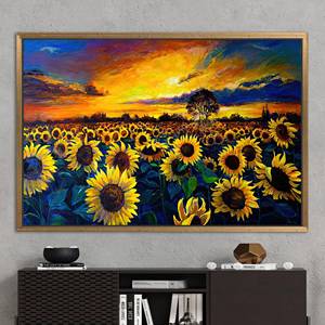 Impression sur toile de paysage naturel au coucher du soleil, art de la campagne aux couleurs vives, 1P : encadré or - Product Image 1