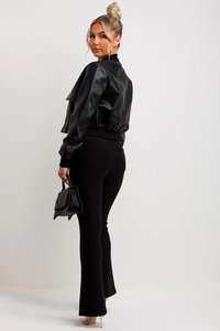 Blouson bombardier en similicuir noir Blouson bombardier de baseball en similicuir court pour femmes vintage Blouson bombardier en similicuir pour femmes - Product Image 4
