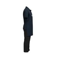 Uniforme de vente au détail bleu marine avec polo, tablier et pantalon noir