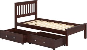 Contemporary Twin <b>Bed</b> Dual Durable Wood Underbed Drawers Dark Cappuccino for Bedroom Outdoor Living Room Dining Apartment Use - Product Image 4