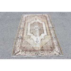 Turkish Vintage Area Rug 6.5x6.1 ft, <b>Brown</b> Floral Rug <b>Wool</b> - Product Image 1