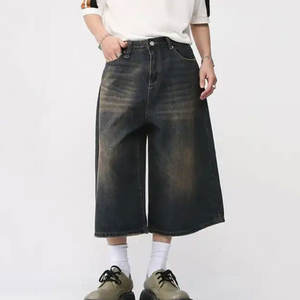 Summer Streetwear Straight Denim Shorts personnalisés en coton lavé foncé Vintage Fashion Jeans Shorts pour hommes - Product Image 2