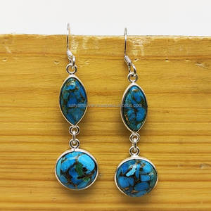 Vente chaude artisanale 925 boucles d'oreilles en argent Sterling double lunette de pierres précieuses avec Mohave naturel Turquoise en gros - Product Image 1