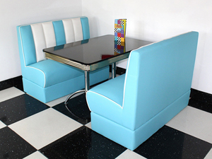Set di Sedute per Diner Americano Retrò con <span class=keywords><strong>Tavolo</strong></span>, Arredamento per Ristorante, Caffè, Hotel e Bar in Pelle PU Rossa e Bianca - Product Image 4