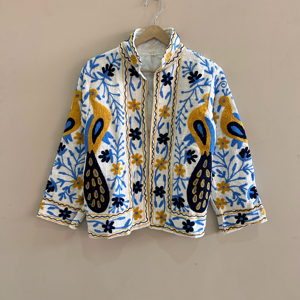 Chaqueta de Algodón con Bordado Suzani con Diseño de Pavo Real Indio para Mujer - Product Image 1