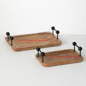 Bandeja de madera de nuevo diseño elegante con mango blanco, adornos de cocina de Hotel, bandeja para servir té y café para suministros de fiesta de boda - Product Image 5