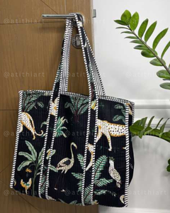 Sac fourre-tout en tissu matelassé en coton ATITHI ART, réutilisable, écologique, doux, rembourré, pour le shopping, les voyages, le transport quotidien, léger, durable - Product Image 3