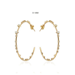 Pendientes de oro amarillo de 14K sólido, pendientes de medio aro de diamante pavimentado, pendientes de aro grandes de oro hechos a mano, regalo de boda, joyería de diseñador - Product Image 1