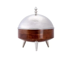 Olla de madera de forma redonda clásica con construcción de metal de primera calidad Ideal Calentamiento de alimentos de lujo y presentaciones de mesa elegantes - Product Image 3