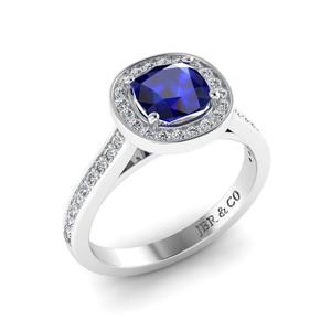 Meilleure vente Bague de fiançailles Halo en argent 925 plaqué or diamant saphir bleu taille coussin pour femmes au prix de gros - Product Image 4