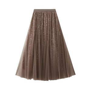 Falda Larga Casual de Verano para Mujer, Estilo A-Line, con Malla de Lentejuelas y Drapeado, de la Marca Senior Sense - Product Image 5