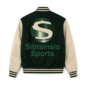 Chaqueta Letterman Verde Crema con Mangas en Contraste, Cuello y Puños de Punto Acanalado a Rayas, Cintura Alta, Chaqueta de Hombre Personalizada al por Mayor de Alta Calidad - Product Image 5