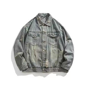 Unisex Vintage Zipper Closure <b>Denim</b> <b>Jacket</b> High Quality Crocheted Button Winter Season Plus Size <b>Men's</b> Casual Fashion OEM Washed - Product Image 2