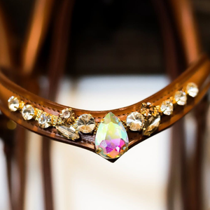 Bride de Cheval en Cuir de Luxe ADIBA OVERSEAS de Qualité Supérieure, avec Frontal Orné de Cristaux Ondulés et Gemme Bleue Centrale, Idéale pour le Dressage Premium - Product Image 3