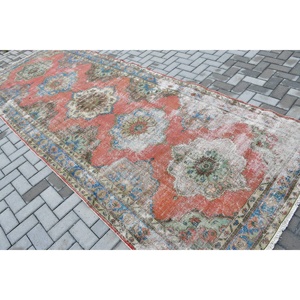 4.8x12.6 ft <b>Runner</b> Turkish Vintage Rug, <b>Red</b> Patchwork Wool Rug - Product Image 4