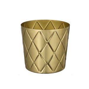 Lot de 2 jardinières en métal doré de forme ronde design nervuré intérieur extérieur décoratif maison balcon jardinière en métal - Product Image 2