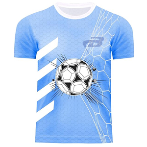 Uniforme de Fútbol Profesional, Conjunto de Camiseta y Pantalones Cortos, Impreso, 100% Poliéster, Azul Cielo y Blanco, Ligero, de Secado Rápido, Geométrico - Product Image 2