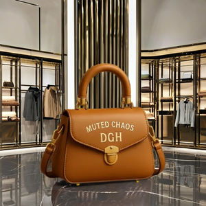 Bolso Mini Satchel Estructurado de Moda en Cuero Genuino Premium con Dos Asas, Cierre de Cremallera y Detalle de Botón con Patrón de Letras - Product Image 3