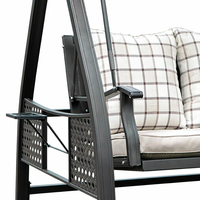 Fauteuil suspendu d'extérieur moderne avec structure en aluminium et auvent solaire LED, pare-soleil en polycarbonate noir pour jardin et complexe hôtelier
