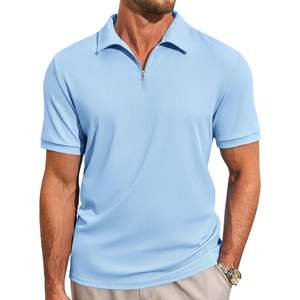 <b>Men's</b> <b>Slim</b> <b>Fit</b> Quarter Zip for <b>Shirts</b> 100% Cotton Print Casual Ribbed Knitted Anti-Wrinkle Golf <b>Shirts</b> Short Sleeves for Summer - Product Image 1