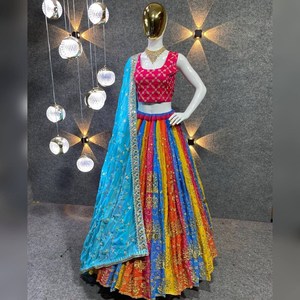Impresión igital lehenga choli para mujer, ropa navrari, tasa de fabricante - Product Image 3
