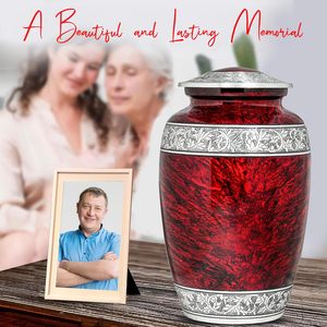 Urna Grande Hecha a Mano para Cenizas, Urna Metálica con Acabado de Mármol Rojo para Adulto, Elegante Urna de Cremación para Cenizas Humanas - Product Image 3