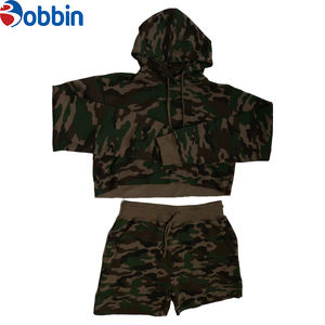 Top Quality <b>Women</b> Set Camo Cropped Hoodie and Shorts <b>2</b> <b>Pieces</b> Set Custom Logo <b>Women's</b> Streetwear <b>Outfit</b> Female Clothes Set - Product Image 2
