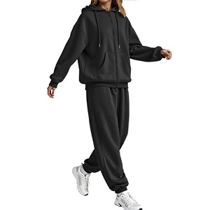 Haute qualité 100% coton survêtements unisexe à capuche et jogger ensembles grande taille fermeture éclair sweats à capuche pantalons de survêtement lavé 2 pièces ensemble pour hommes - Product Image 4