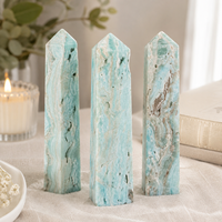 Tour de cristal d'hémimorphite de 24 cm, bleu-vert, poli, spécimen minéral, décoration d'intérieur, cadeau de méditation, objet de collection, présentoir