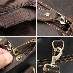 Sac de voyage en cuir avec compartiment à chaussures, fermeture éclair, sac de week-end marron en cuir véritable, sac de transport pour costume homme - Product Image 6