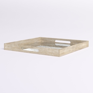 Handmade Wooden <b>Tray</b> in Soft Gray Color with Modern Rectangular Shape and Textured Finish Perfect for Elegant <b>Serving</b> - Product Image 4