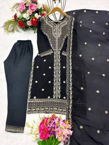 เสื้อซินออนผ้าไหมแฟนซีสไตล์ใหม่พร้อมชุด Dupatt เย็บชุดอินเดียและปากีสถาน - Product Image 4