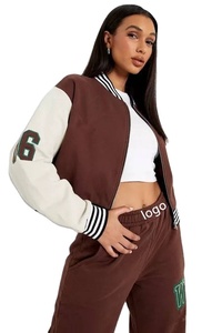 Venta caliente parche bordado contraste Varsity recortado mujeres chándal logotipo personalizado mujeres copped chándales - Product Image 2