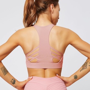 Soutien-gorge de sport rose sans coutures, respirant, à maintien élevé, sans bretelles, avec cristaux, pour le yoga et les tenues de sport féminines - Product Image 2
