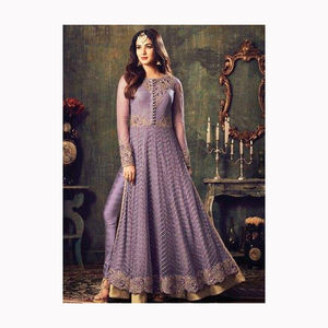 Traje de Salwar recto pakistaní indio seda y algodón con tela de organza Kameez de manga larga para ropa de fiesta de boda - Product Image 1