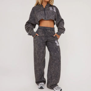 Conjunto de chándal de algodón lavado con efecto ácido para mujer, top corto transpirable, venta al por mayor para fabricantes de ropa - Product Image 4