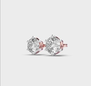 Boucles d'oreilles solitaires en diamant de laboratoire taille ronde, or rose/blanc/jaune 18 carats - Product Image 6