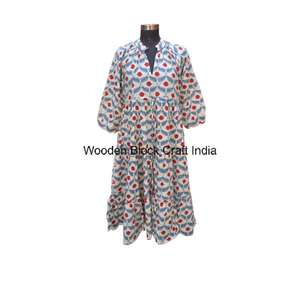 Élégant 100% coton Himanshi robe mi-longue pour les femmes à la main belle confortable été décontracté fête porter de l'Inde - Product Image 1