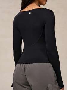 Camiseta de rendimiento Slim Fit 100% algodón secado rápido ropa activa cuello en V manga larga cómodo Buttery Material suave agujeros para el pulgar - Product Image 4