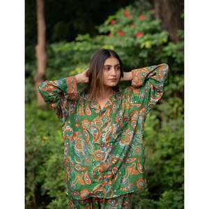 <b>Silk</b> Blend Women's Pyjama Set Silky Soft Cozy Breathable Nightwear Unique Paisley Pattern Pockets ODM Woven for Bridesmaids - Product Image 6