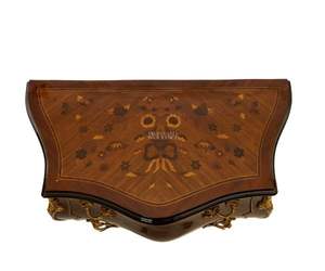 Consola Clásica Curva de Madera con Diseño Incrustado y Detalles Dorados, Elegante Consola de Lujo para Decoración de Interiores - Product Image 2